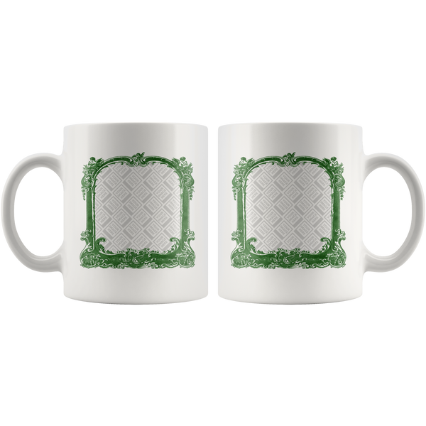 test mask mug - green and flowers